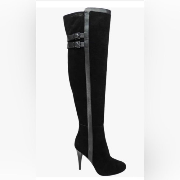 MICHAEL MICHAEL KORS DELANEY SUEDE OVER THE KNEE RIDING BOOTS BLACK SIZE 5.5 - Picture 1 of 15
